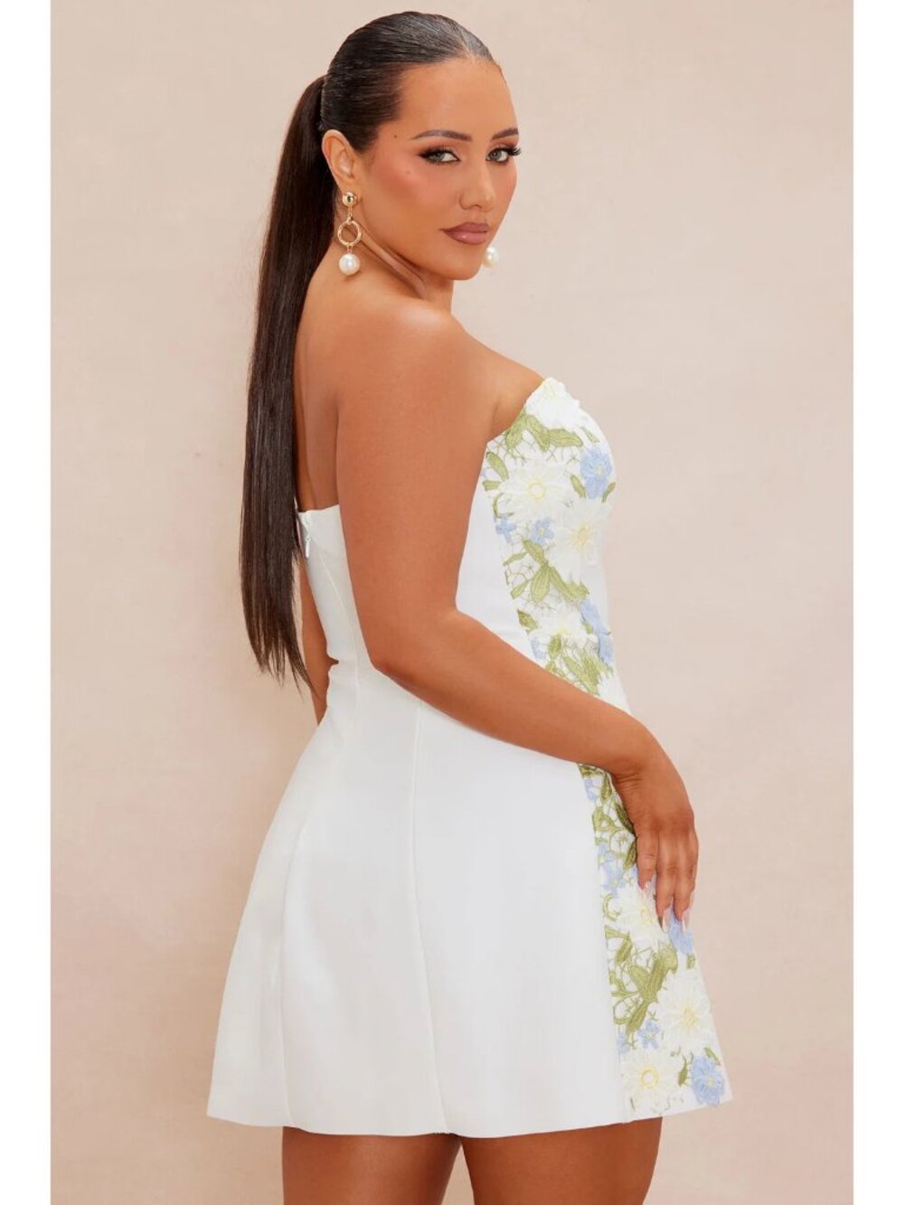 Fashion Nova LUXE - Strapless Bandage Mini Dress - White/Floral - Large - Picture 9 of 11